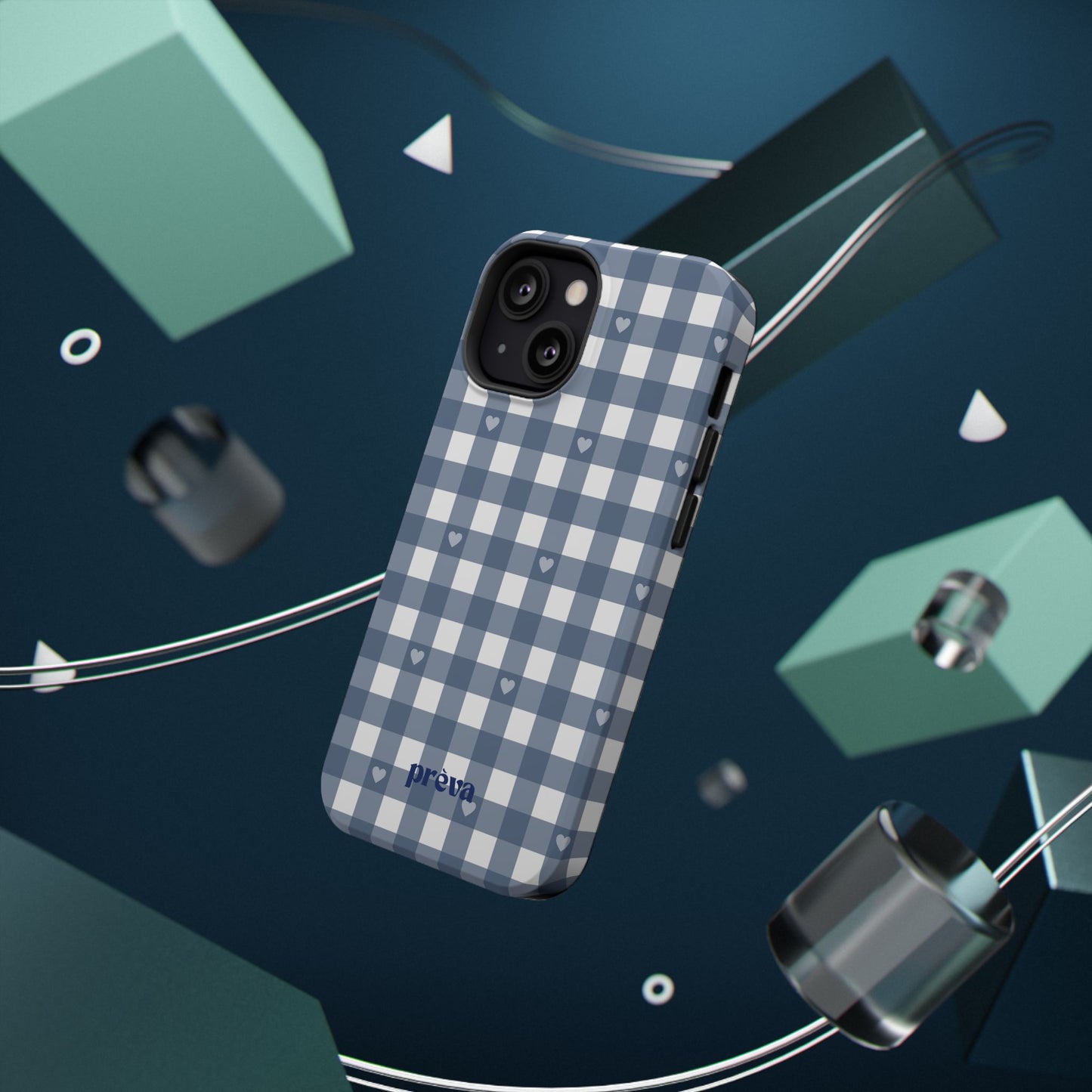 Blue Gingham Heart Phone Case
