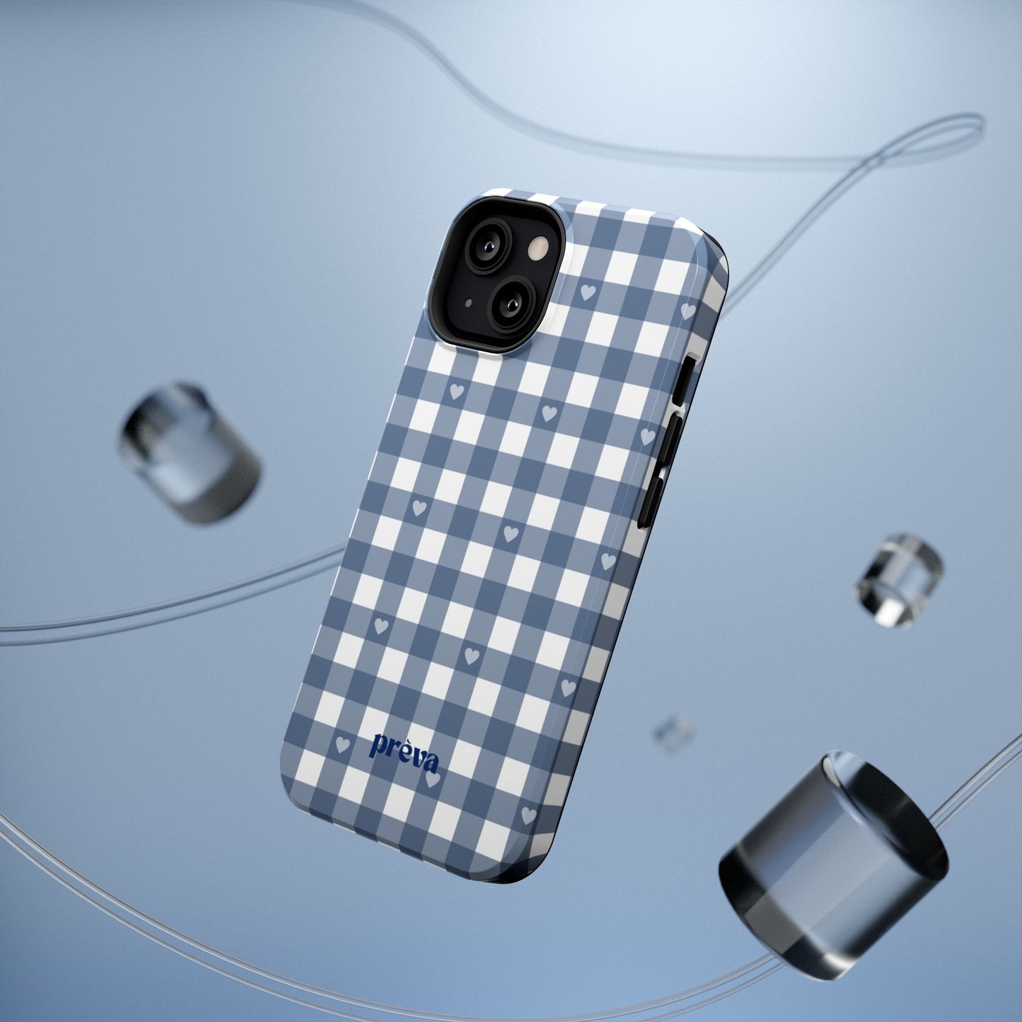 Blue Gingham Heart Phone Case