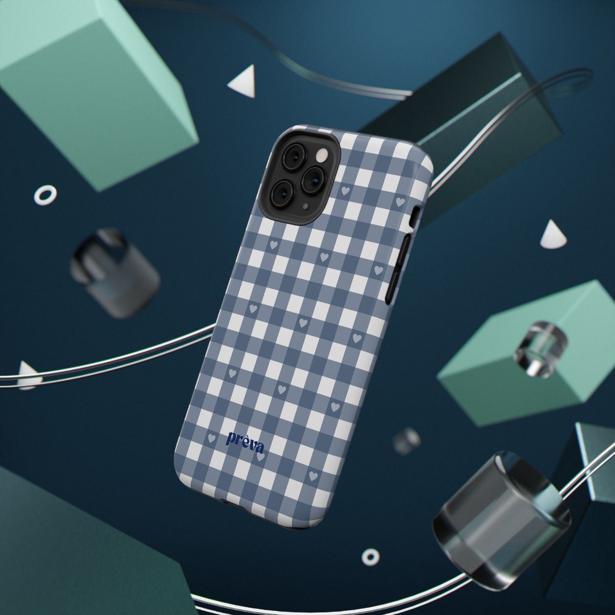 Blue Gingham Heart Phone Case