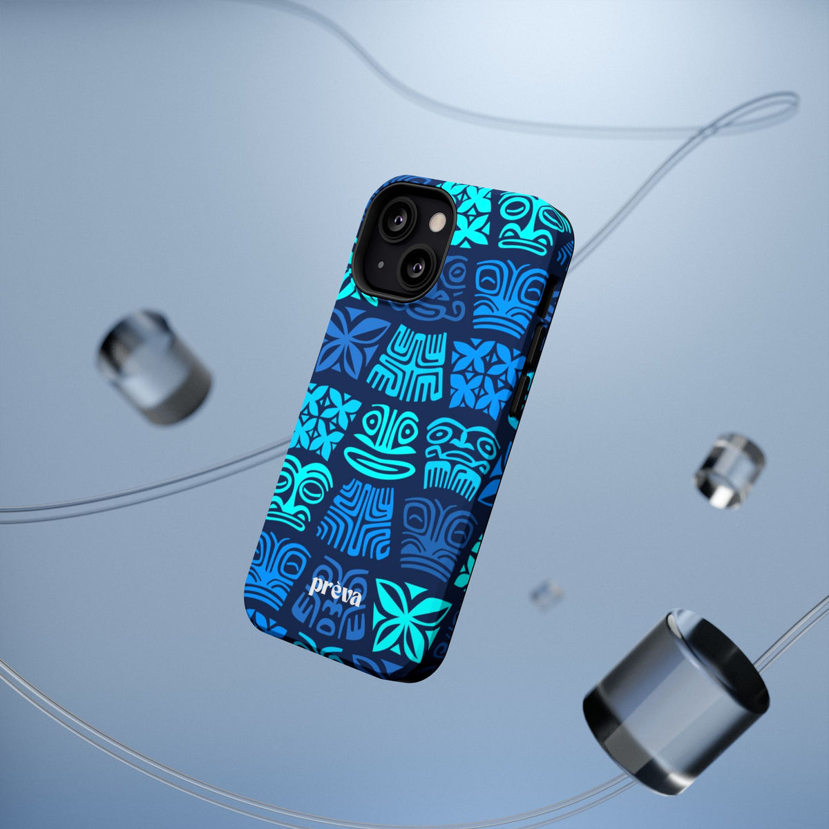 Tiki Pattern Impact Phone Case — Blue Tribal Protective Cover