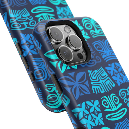 Tiki Pattern Impact Phone Case — Blue Tribal Protective Cover