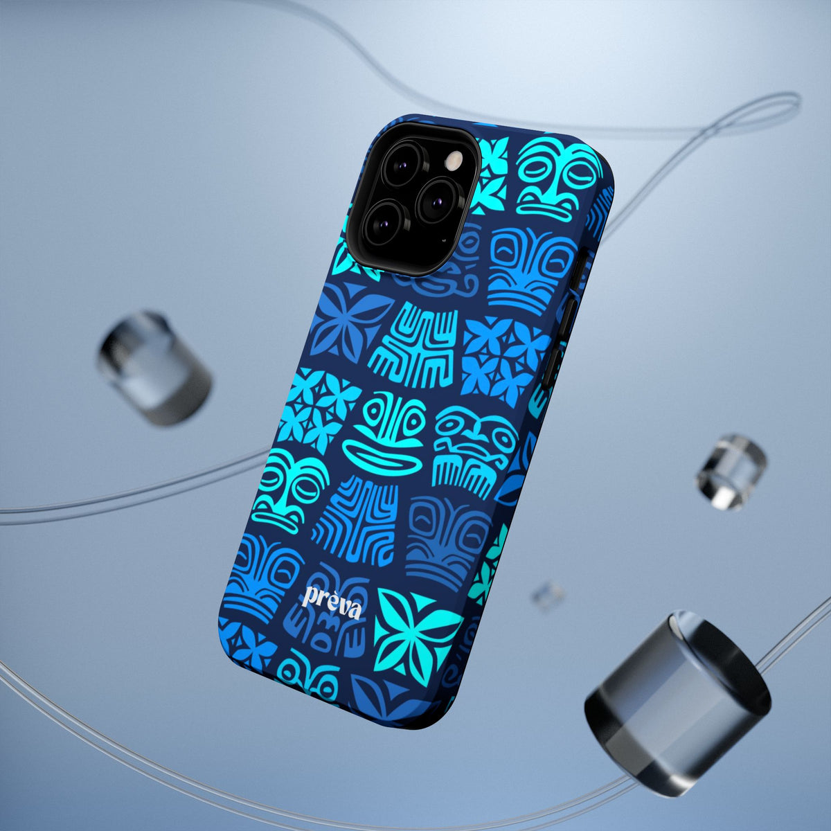 Tiki Pattern Impact Phone Case — Blue Tribal Protective Cover