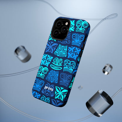 Tiki Pattern Impact Phone Case — Blue Tribal Protective Cover