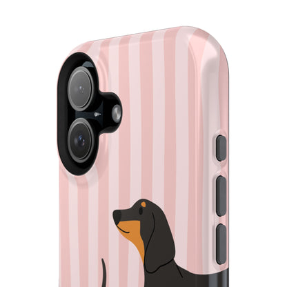 Dachshund Pink Stripes x Emberli Phone Case