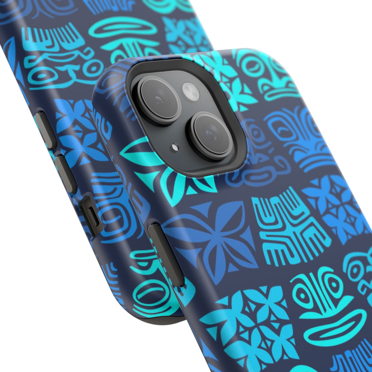 Tiki Pattern Impact Phone Case — Blue Tribal Protective Cover
