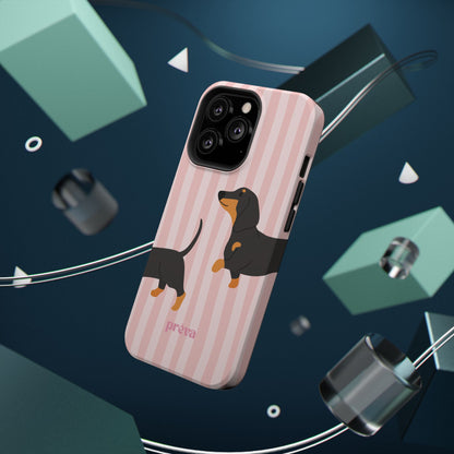 Dachshund Pink Stripes x Emberli Phone Case