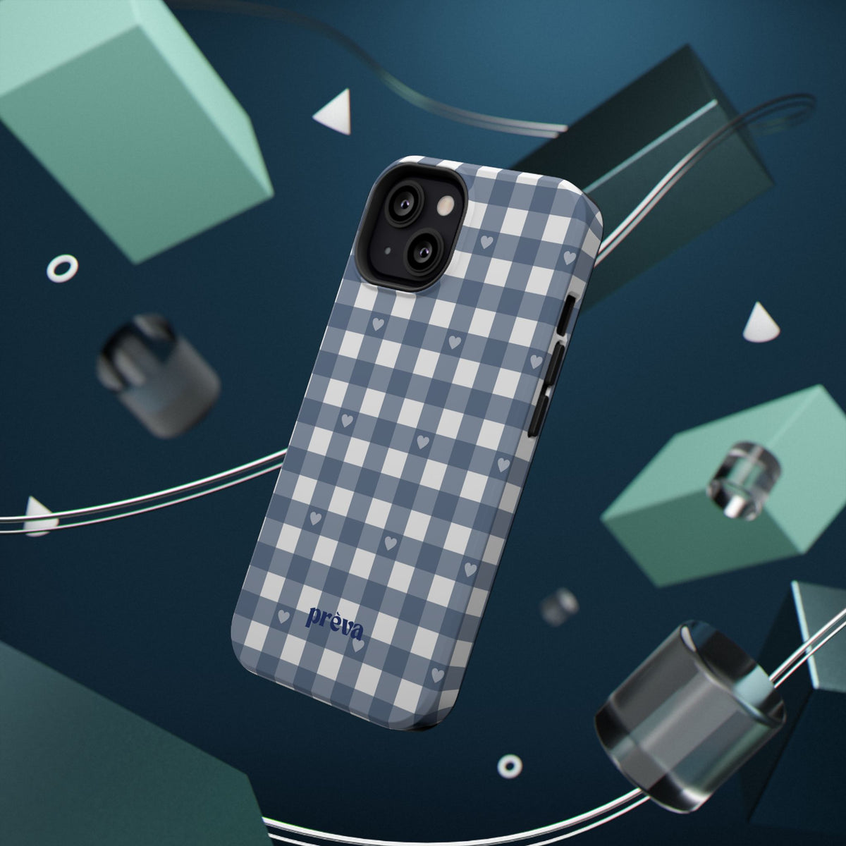 Blue Gingham Heart Phone Case