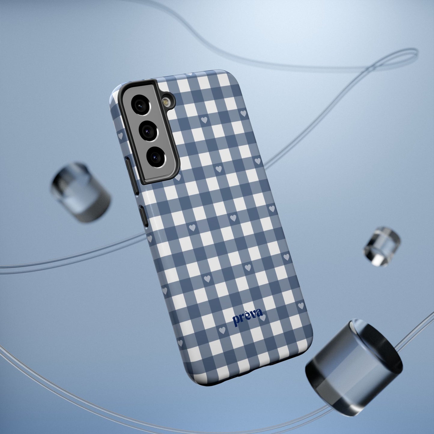 Blue Gingham Heart Phone Case
