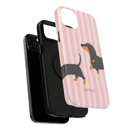 Dachshund Pink Stripes x Emberli Phone Case