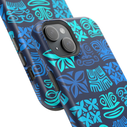 Tiki Pattern Impact Phone Case — Blue Tribal Protective Cover