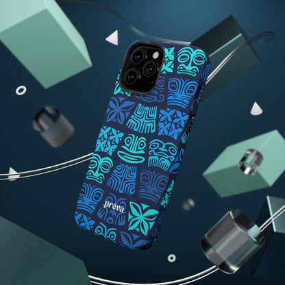 Tiki Pattern Impact Phone Case — Blue Tribal Protective Cover