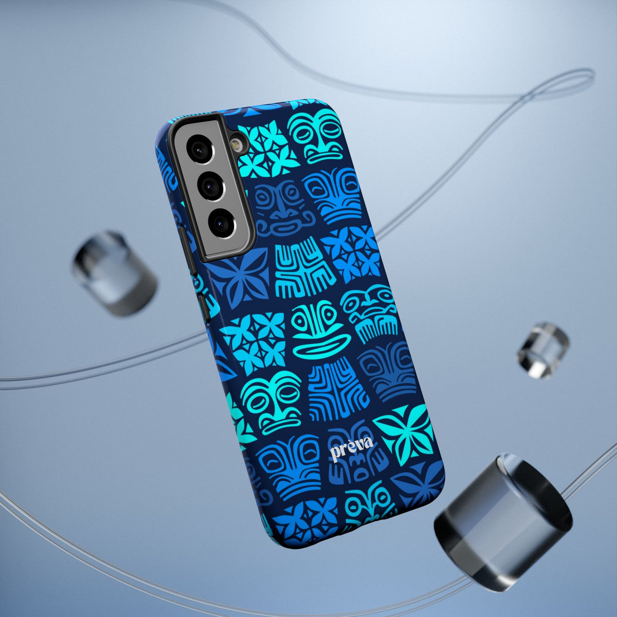 Tiki Pattern Impact Phone Case — Blue Tribal Protective Cover