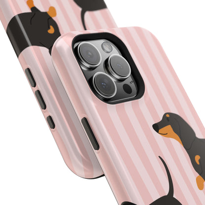 Dachshund Pink Stripes x Emberli Phone Case