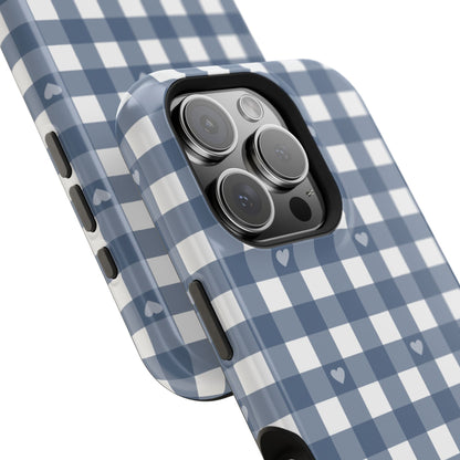 Blue Gingham Heart Phone Case