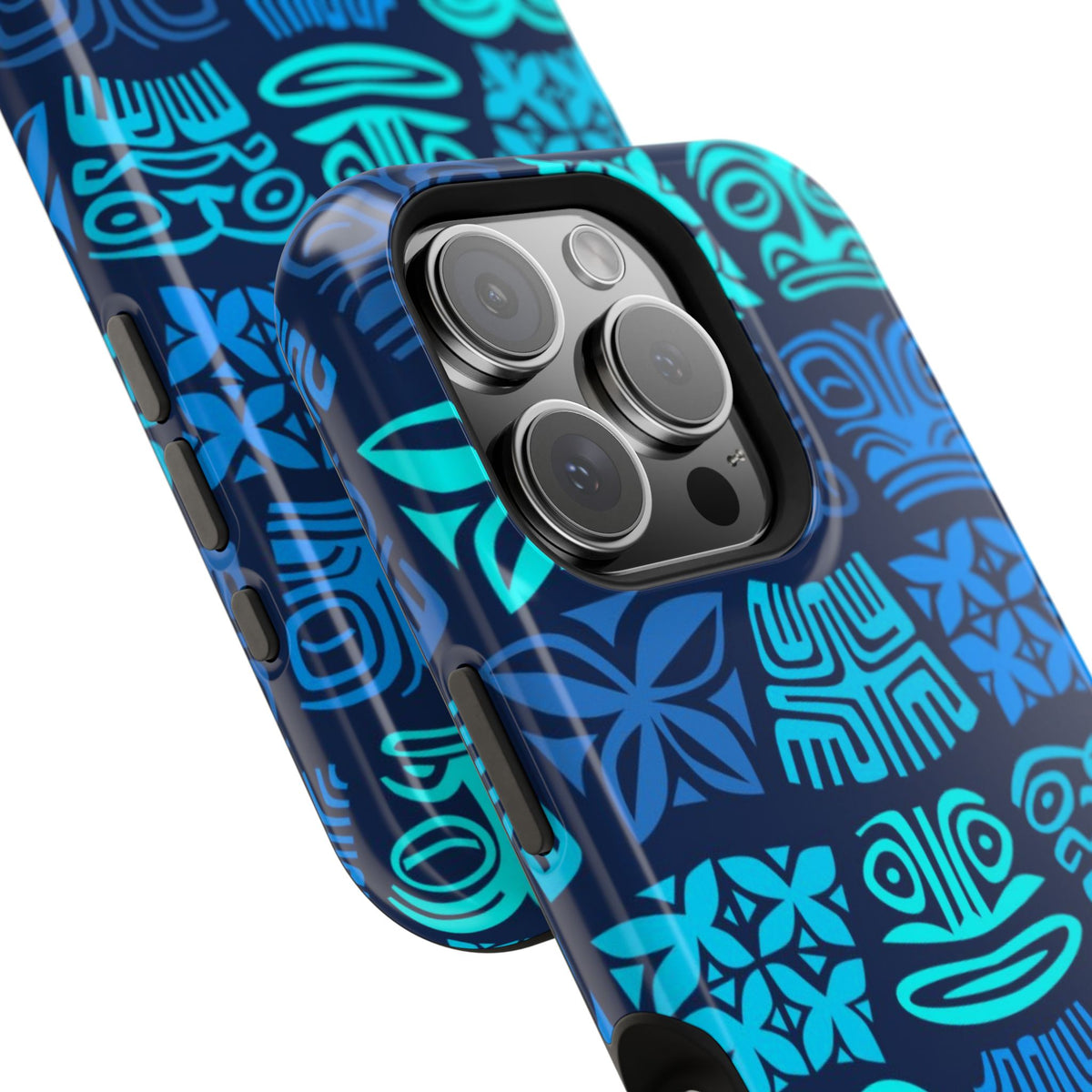 Tiki Pattern Impact Phone Case — Blue Tribal Protective Cover
