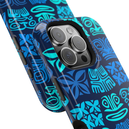 Tiki Pattern Impact Phone Case — Blue Tribal Protective Cover