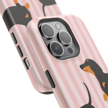Dachshund Pink Stripes x Emberli Phone Case