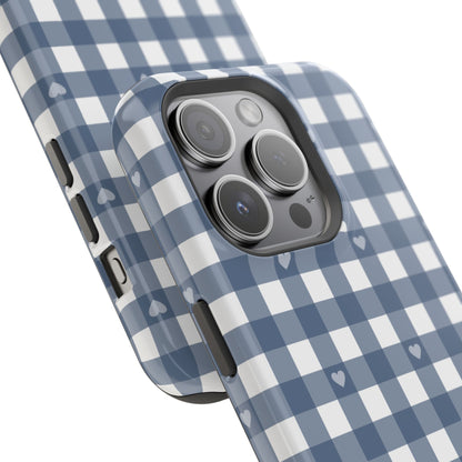 Blue Gingham Heart Phone Case