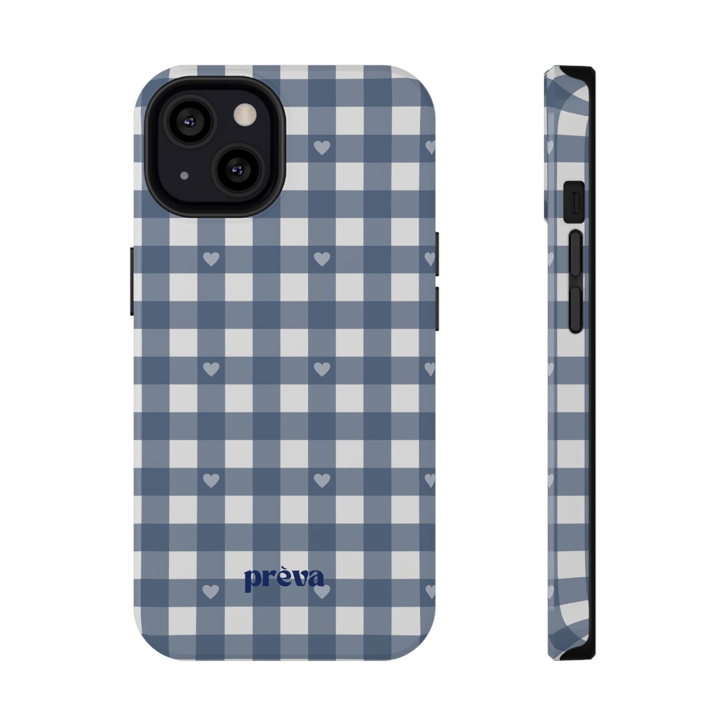 Blue Gingham Heart Phone Case