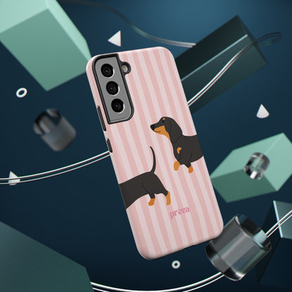 Dachshund Pink Stripes x Emberli Phone Case