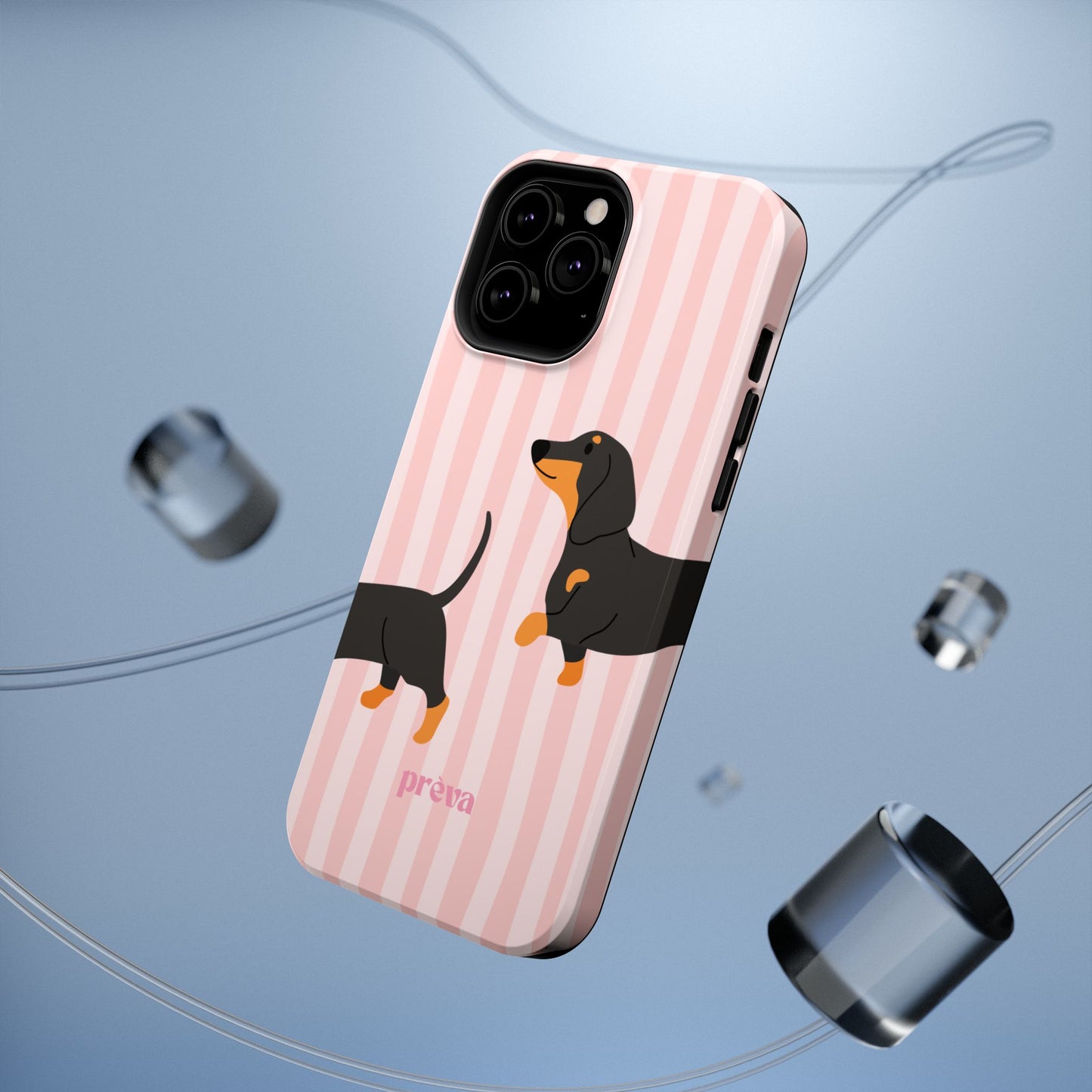 Dachshund Pink Stripes x Emberli Phone Case