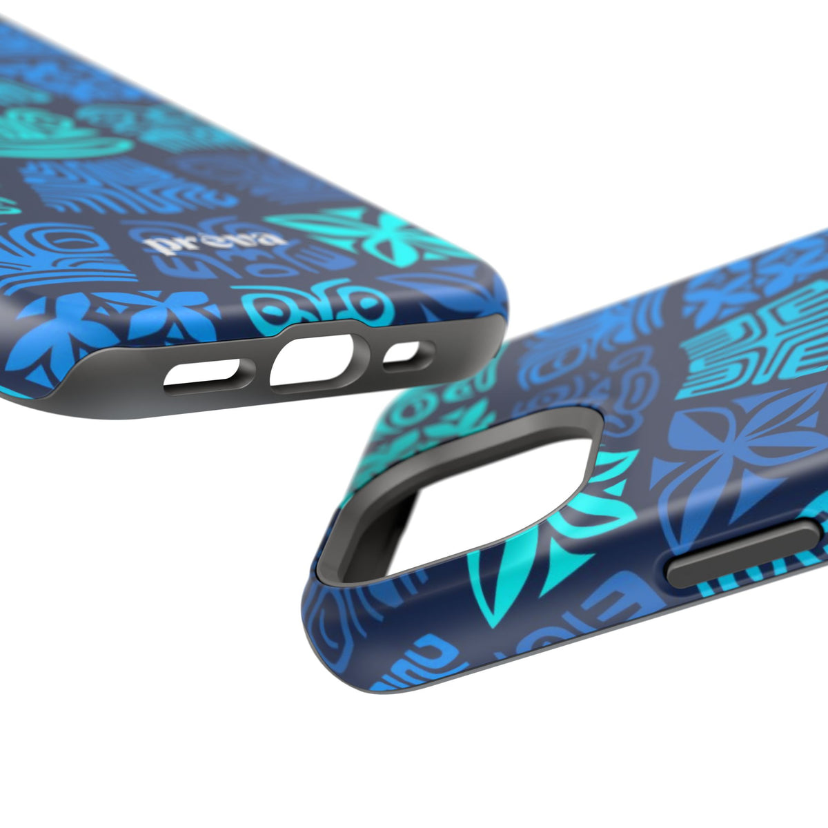 Tiki Pattern Impact Phone Case — Blue Tribal Protective Cover