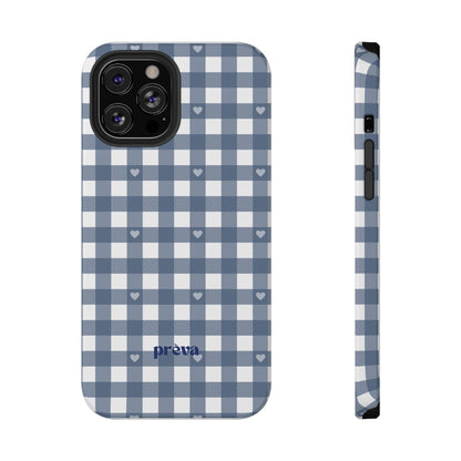 Blue Gingham Heart Phone Case