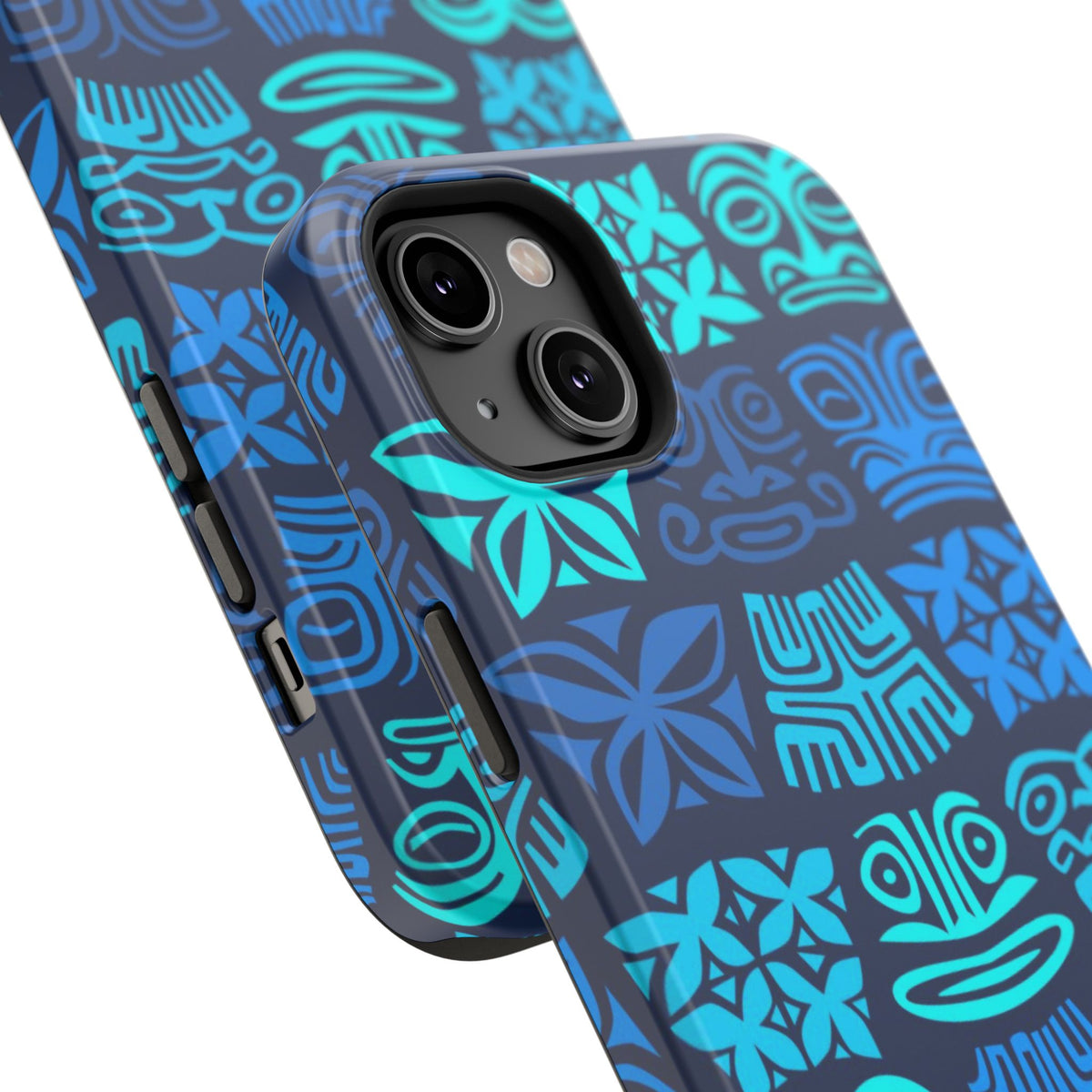 Tiki Pattern Impact Phone Case — Blue Tribal Protective Cover