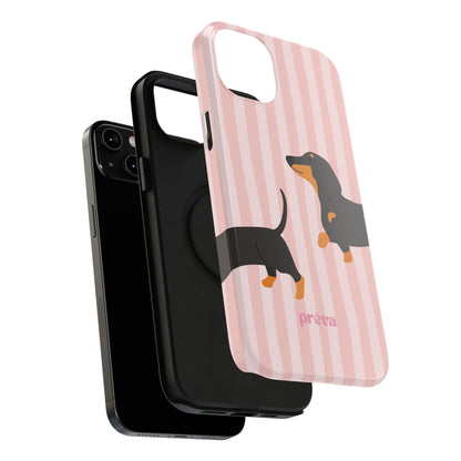 Dachshund Pink Stripes x Emberli Phone Case
