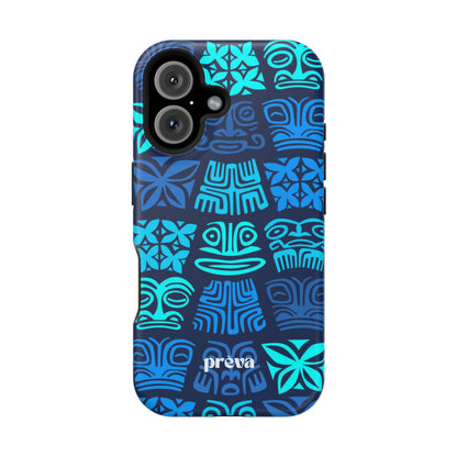 Tiki Pattern Impact Phone Case — Blue Tribal Protective Cover