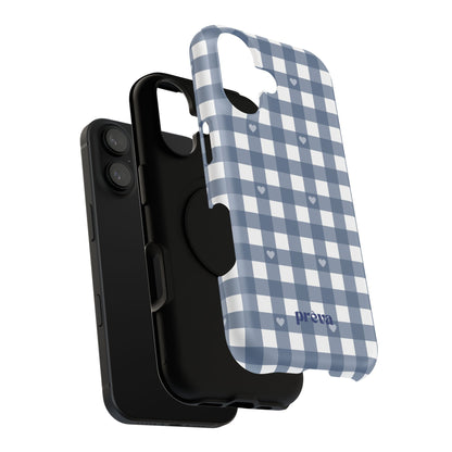 Blue Gingham Heart Phone Case