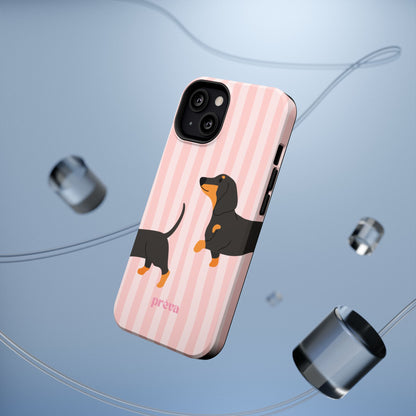 Dachshund Pink Stripes x Emberli Phone Case