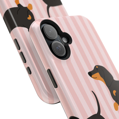 Dachshund Pink Stripes x Emberli Phone Case