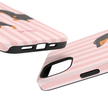Dachshund Pink Stripes x Emberli Phone Case