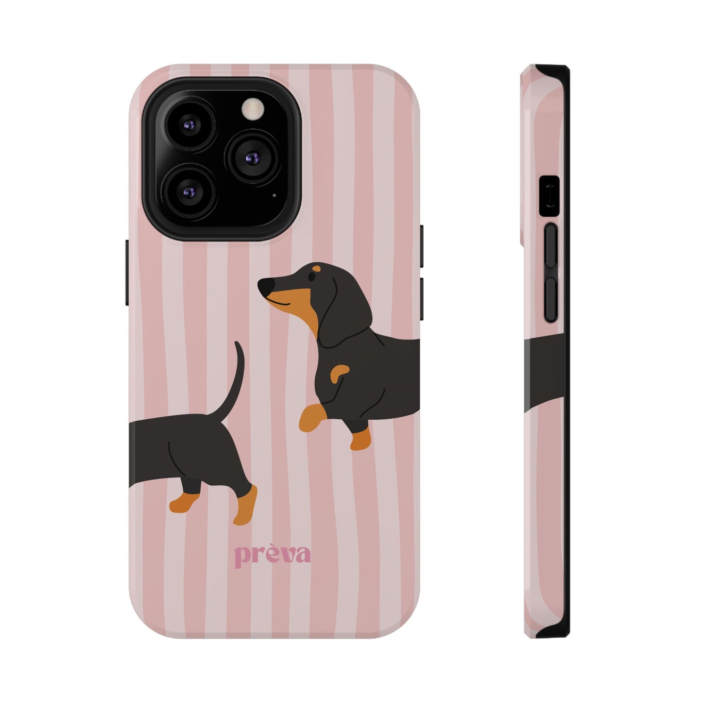 Dachshund Pink Stripes x Emberli Phone Case