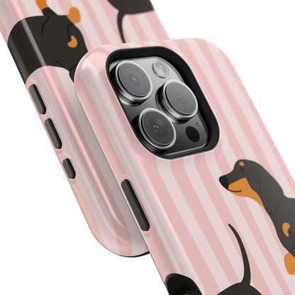 Dachshund Pink Stripes x Emberli Phone Case