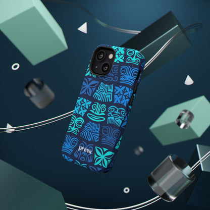Tiki Pattern Impact Phone Case — Blue Tribal Protective Cover