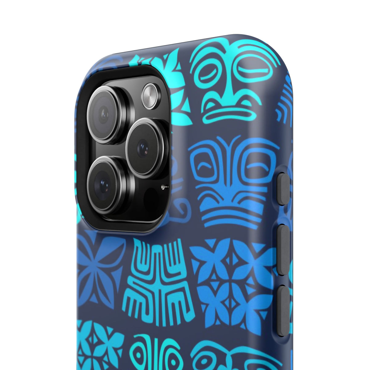 Tiki Pattern Impact Phone Case — Blue Tribal Protective Cover