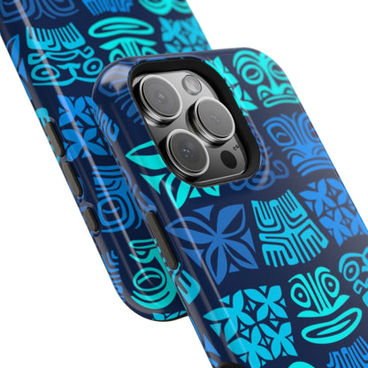 Tiki Pattern Impact Phone Case — Blue Tribal Protective Cover