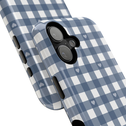 Blue Gingham Heart Phone Case