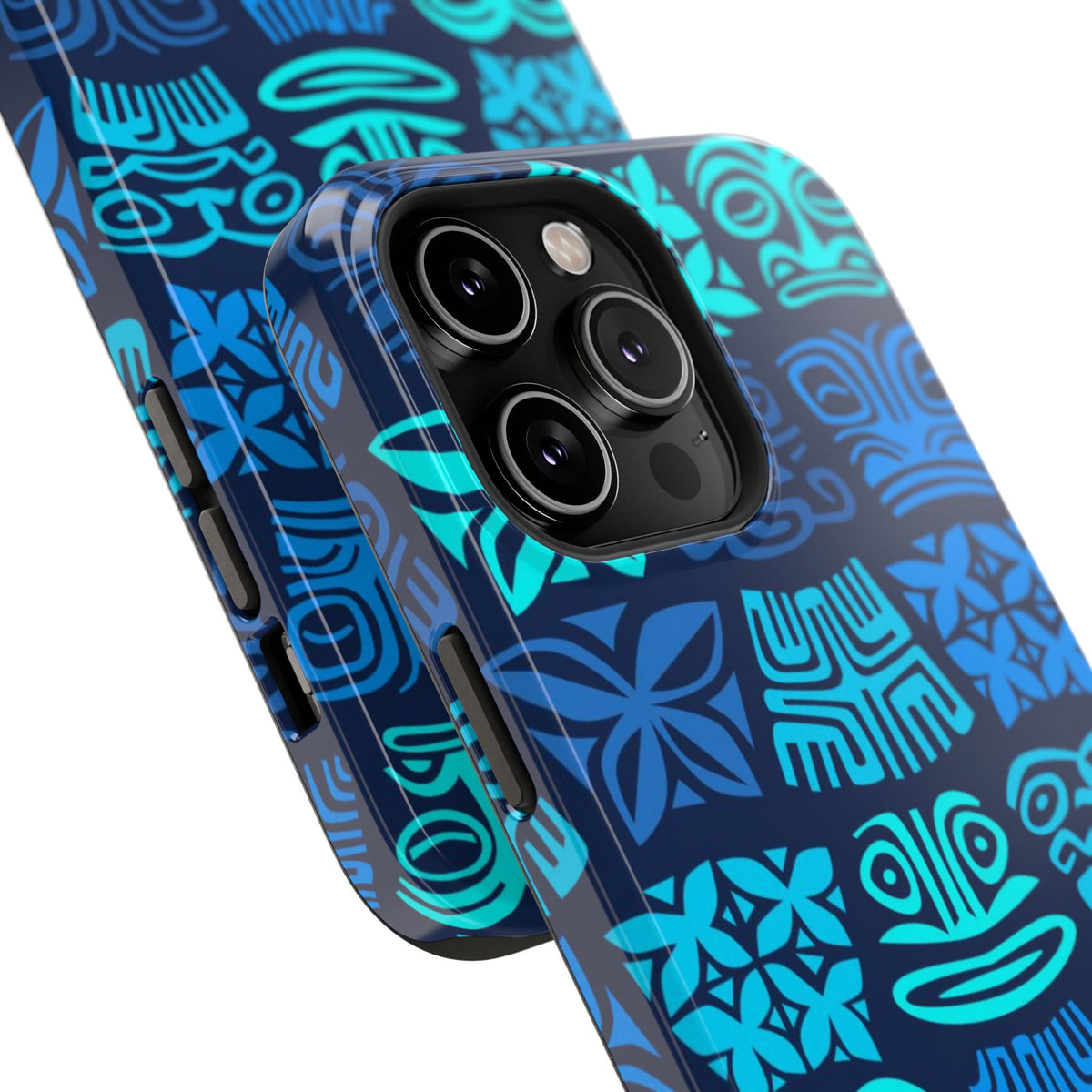 Tiki Pattern Impact Phone Case — Blue Tribal Protective Cover