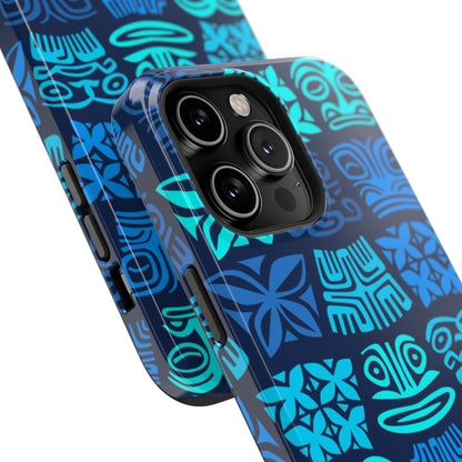 Tiki Pattern Impact Phone Case — Blue Tribal Protective Cover