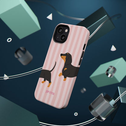 Dachshund Pink Stripes x Emberli Phone Case