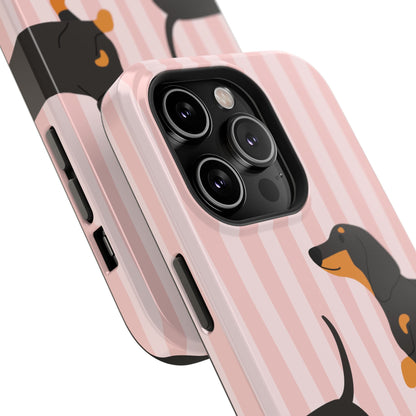 Dachshund Pink Stripes x Emberli Phone Case