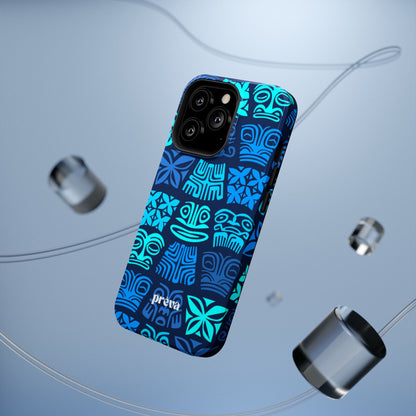 Tiki Pattern Impact Phone Case — Blue Tribal Protective Cover