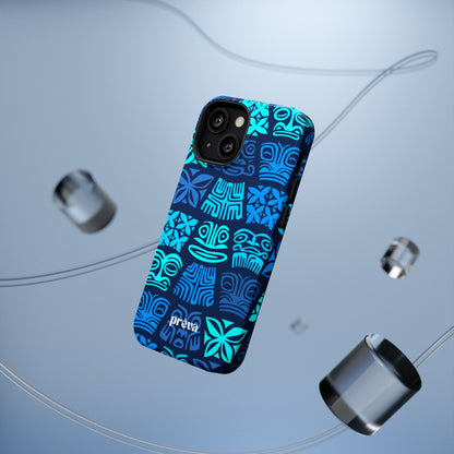 Tiki Pattern Impact Phone Case — Blue Tribal Protective Cover