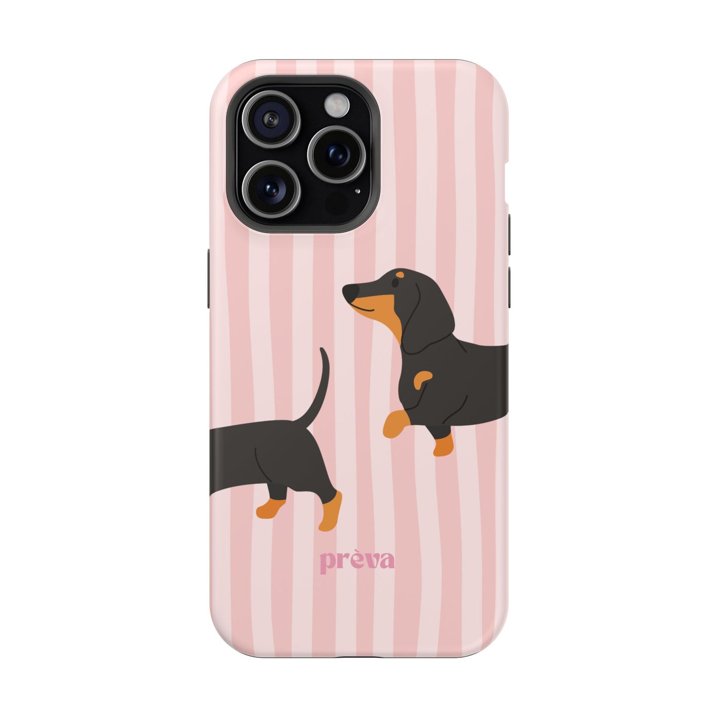 Dachshund Pink Stripes x Emberli Phone Case