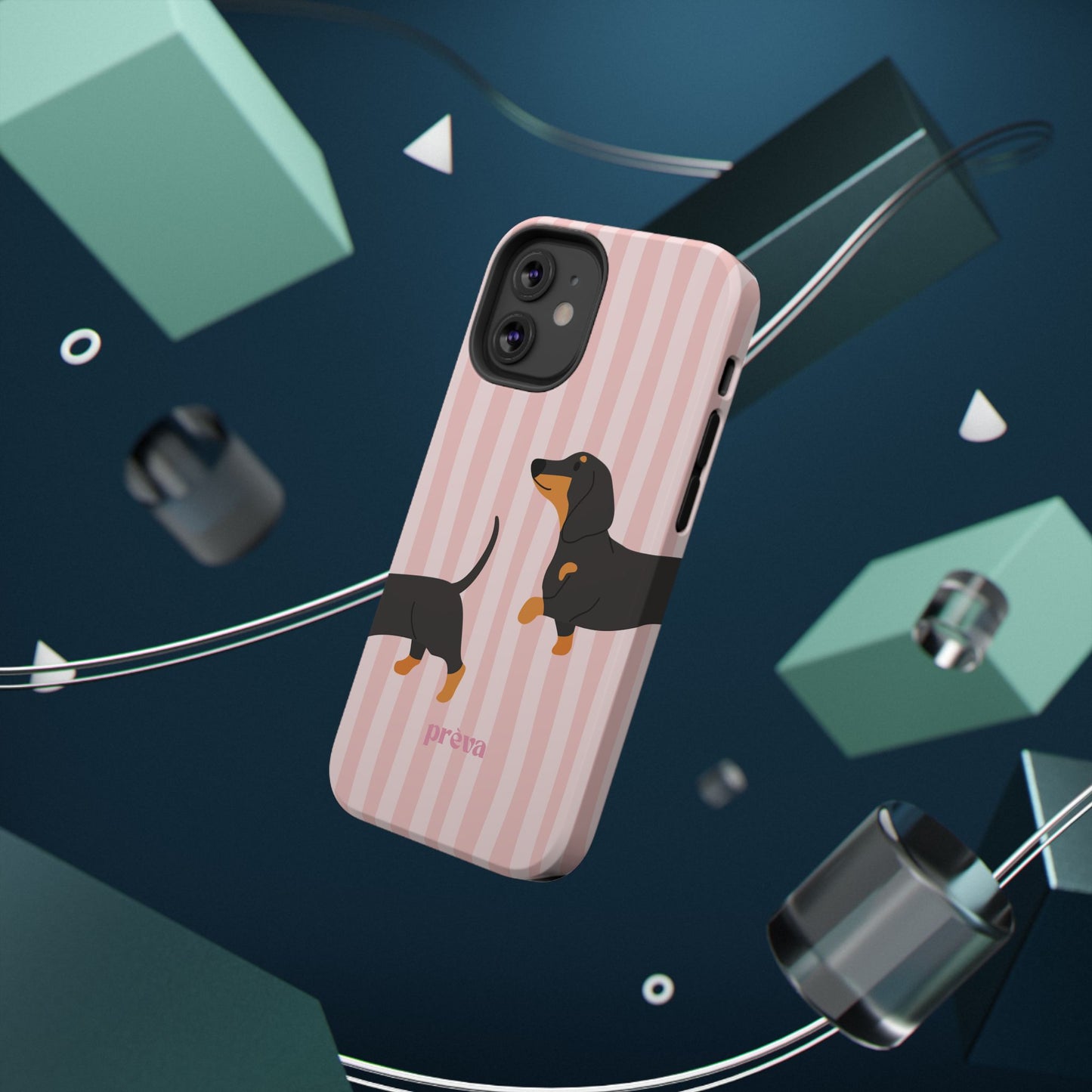 Dachshund Pink Stripes x Emberli Phone Case