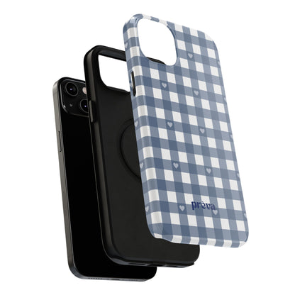 Blue Gingham Heart Phone Case