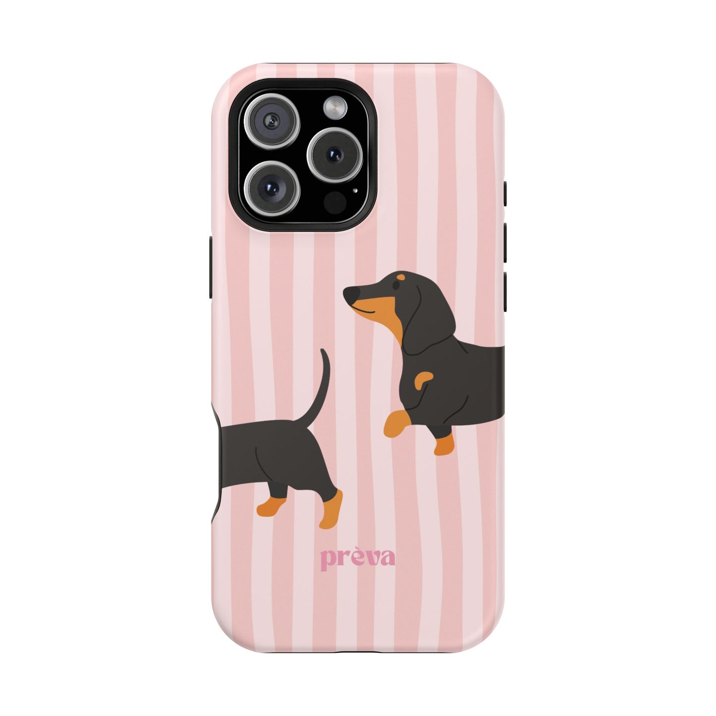 Dachshund Pink Stripes x Emberli Phone Case